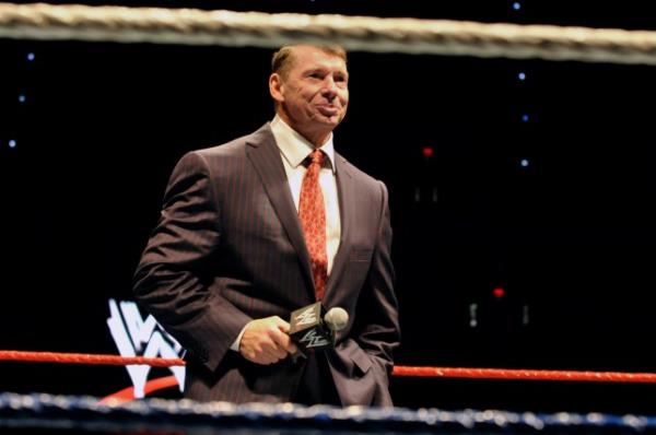 WWE chairman and CEO Vince McMahon speaks to an audience during a WWE fan appreciation event